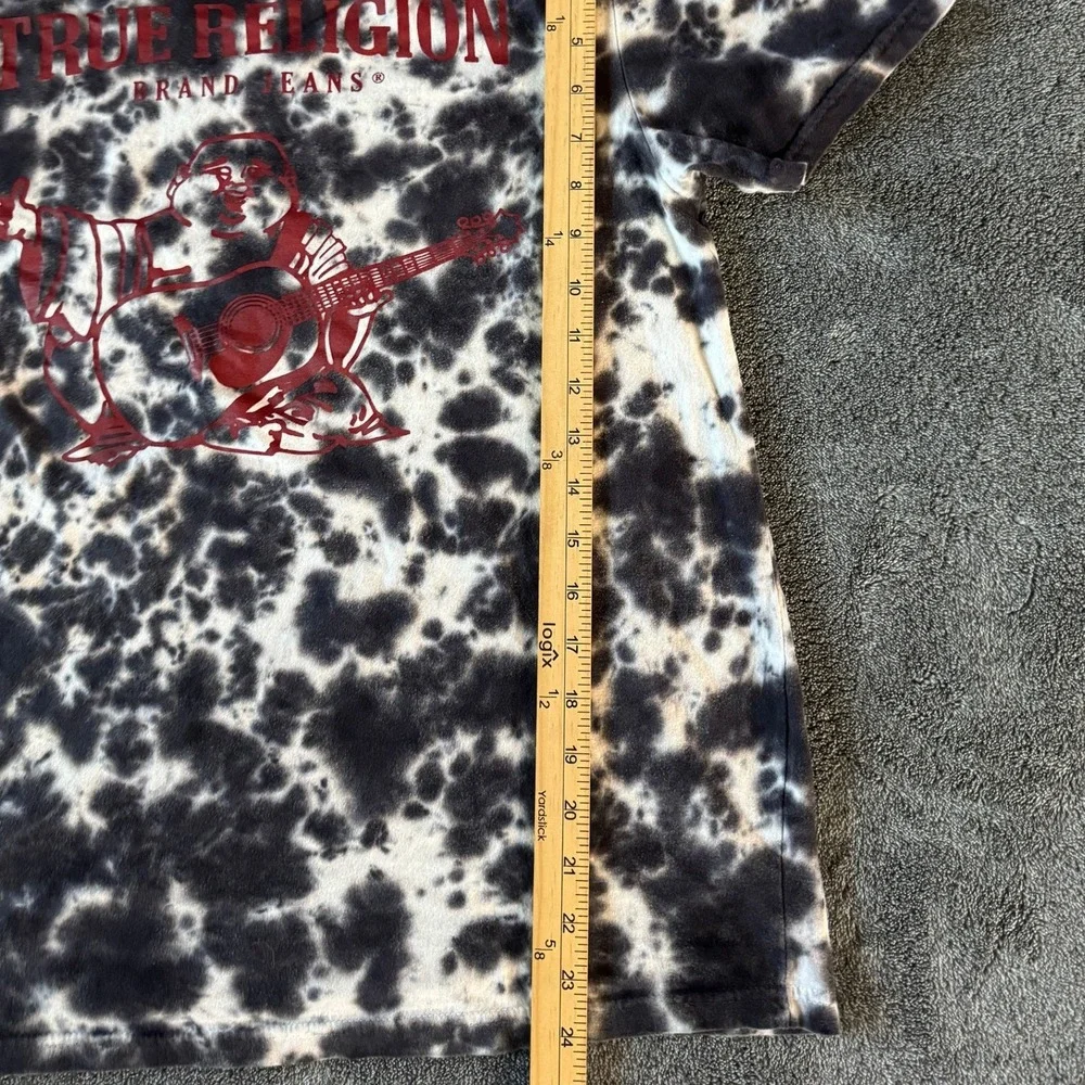 True Religion Mens Tie Dye Buddha Guitar Graphic T-Shirt Black White Red‎ Medium